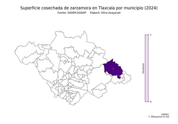 Superficie cosechada de zarzamora en Tlaxcala por municipio