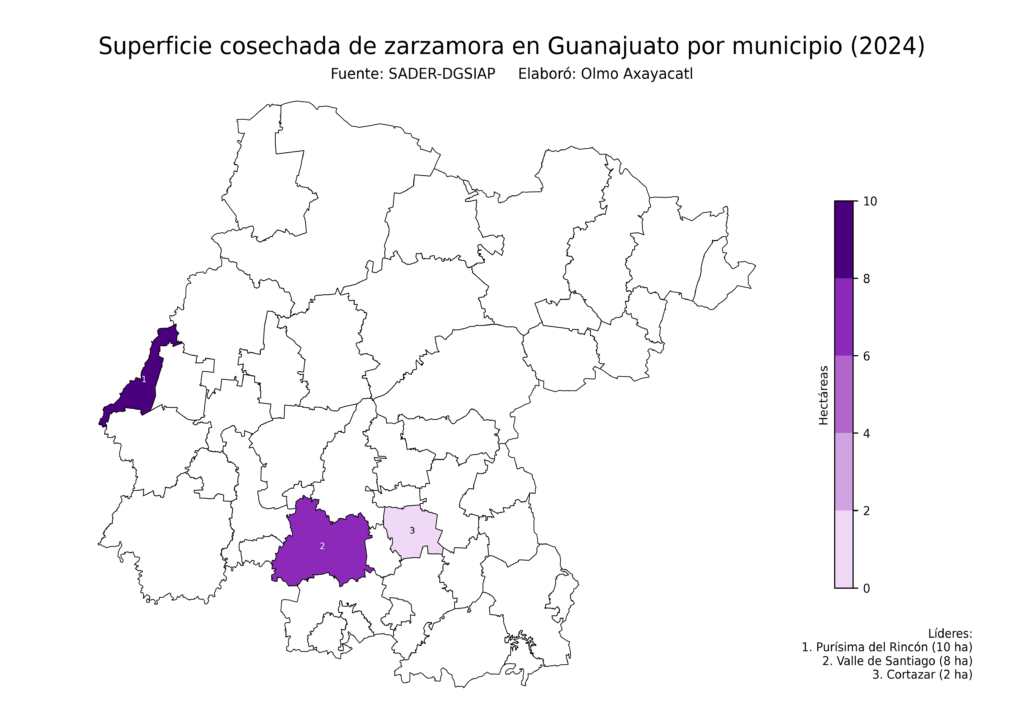 México Producción Agrícola Zarzamora Guanajuato (superficie cosechada)