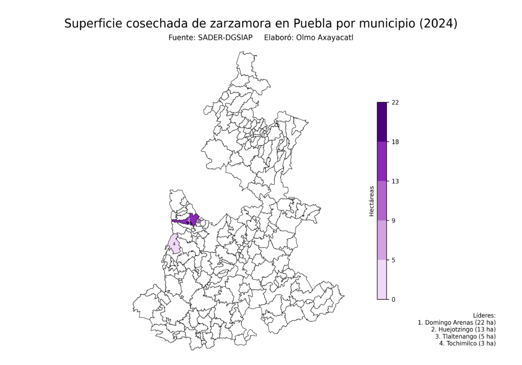 México Producción Agrícola Zarzamora Puebla (superficie cosechada)