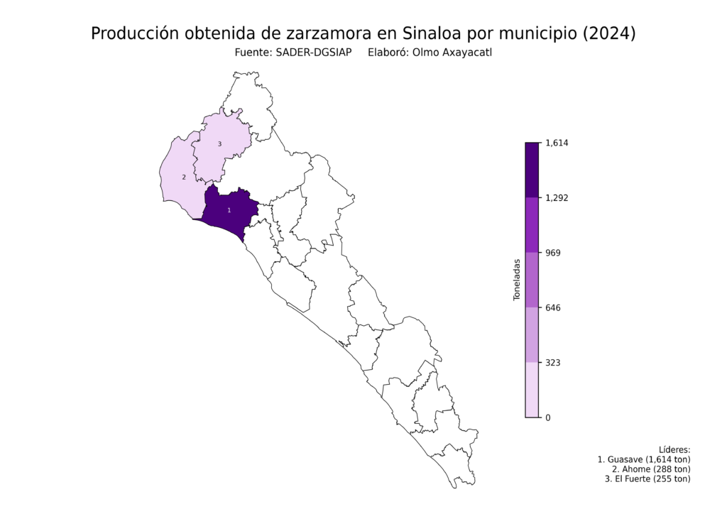 México Producción Agrícola Zarzamora Sinaloa (producción obtenida)