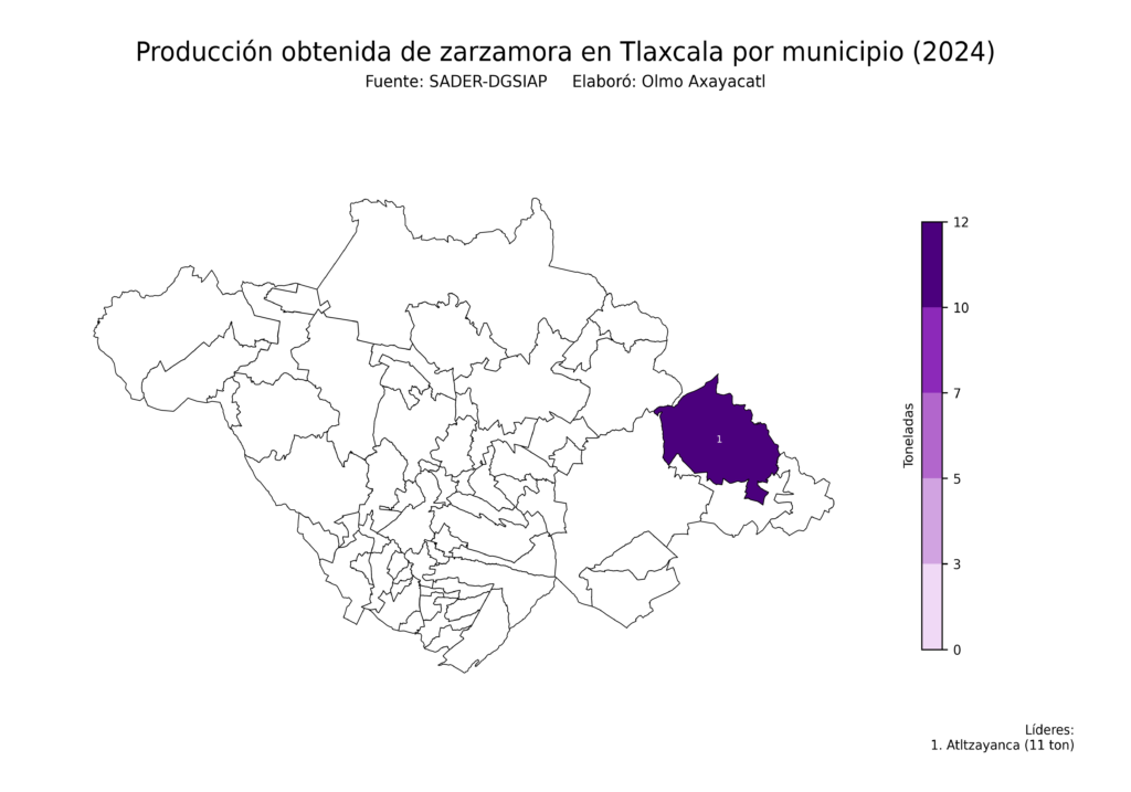 México Producción Agrícola Zarzamora Tlaxcala (producción obtenida)